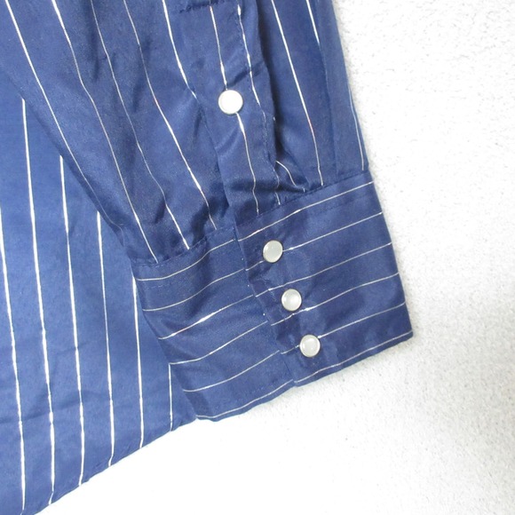 ROPER Western Pearl Snap Shirt Long Sleeve Blue Silver Metallic Stripe Men's XL - Picture 2 of 8